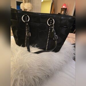 Vintage Coach Monogram Black Tote Q/studs